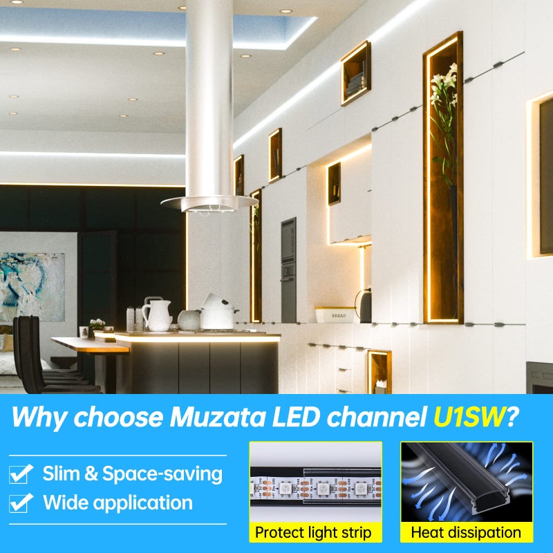 Muzata 10Pack 3.3FT/1M LED Channel Black Aluminum U Shape LED Strip Channel with Transparent Clear Cover Easy Installation with Paper User Manual U1SW BT 1M - Image 3